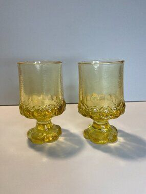 Tiffin Franciscan Madeira Tumblers in Cornsilk Yellow Glass Goblets 5" Set of 2